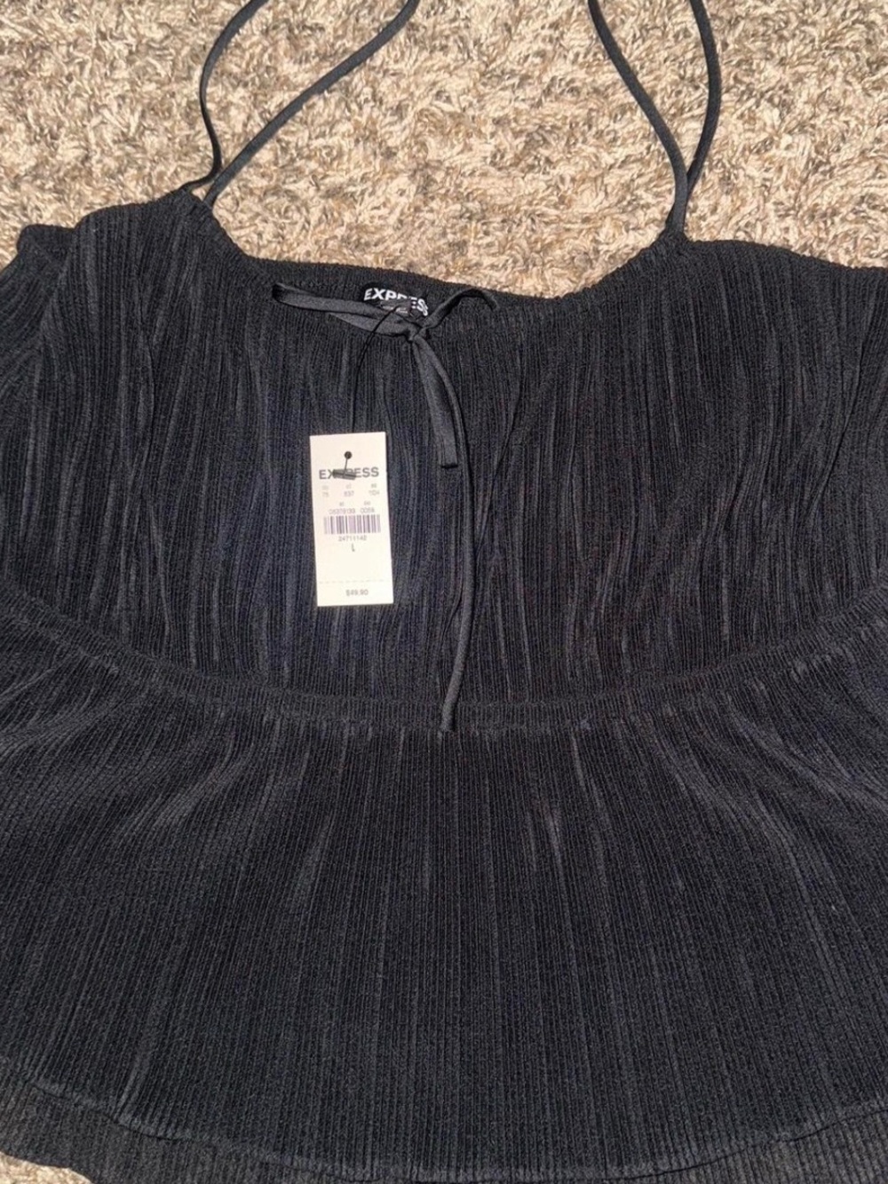 Express Black Textured Smocked Spaghetti-Strap Top